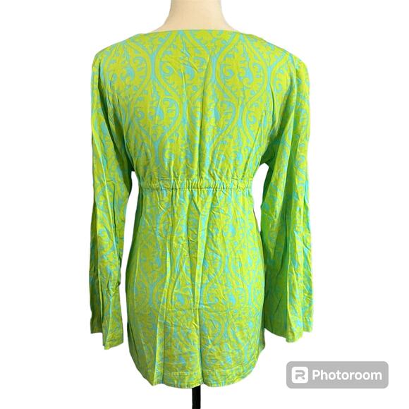 Escapada Beach | Women's Bright Green Blue Beach Cover Up Top Sz M - Picture 3 of 4